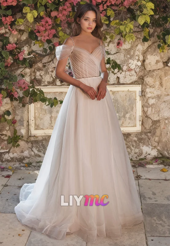 V-Neck Sleeveless Tulle Ball Gown Wedding Dress