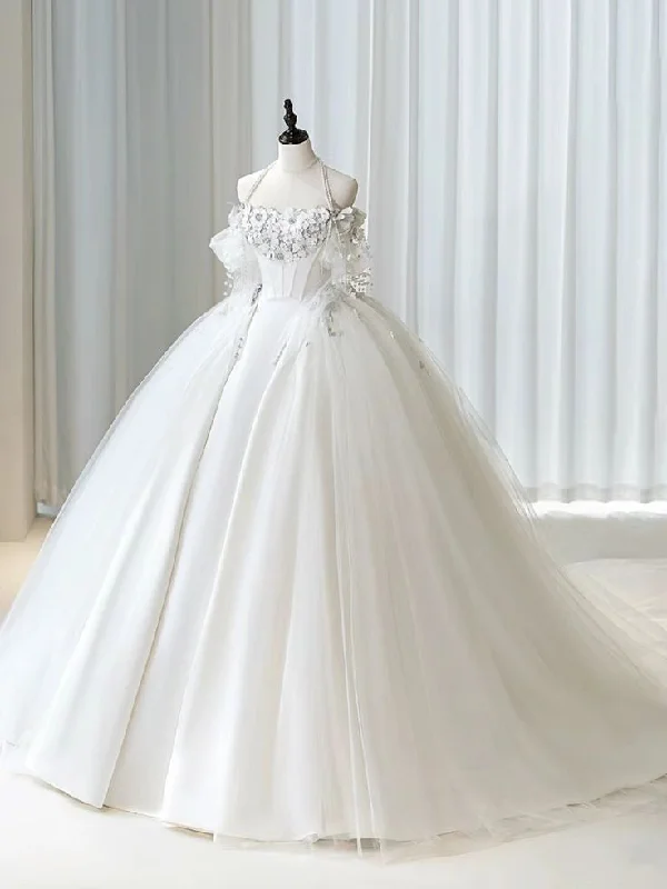 A Line Off Shoulder Long Wedding Dresses A Line White Bridal Gown        S6362