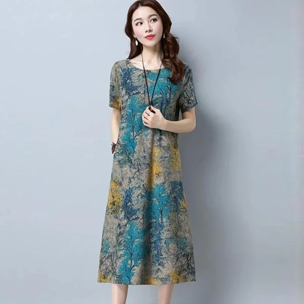 Women Loose Plus size Casual Dress OL work Wear vintage Print beach Sundress dresses vestidos