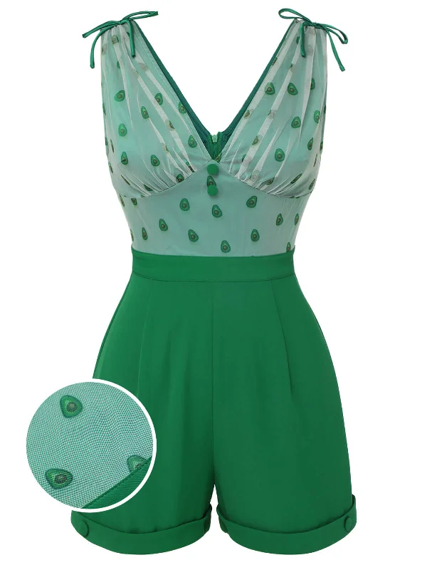 Green 1950s Avocado Mesh V-Neck Romper