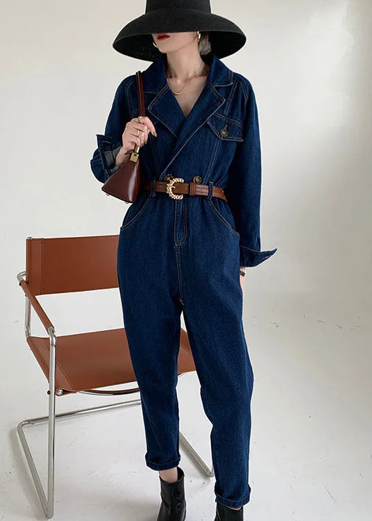 Handmade Blue Peter Pan Collar denim Jumpsuit Spring