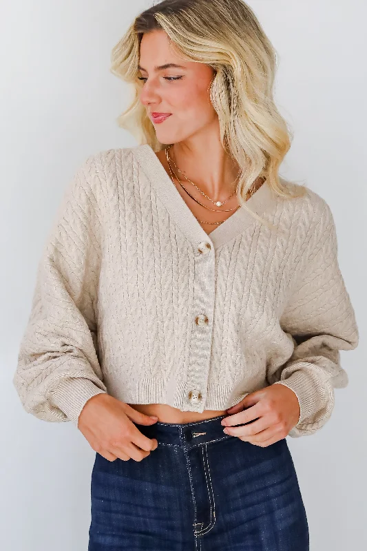 Versatile Intention Taupe Cable Knit Sweater Cardigan