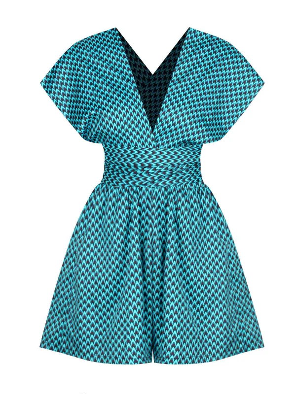 Blue 1950s Fishback Multi-wear Cap Sleeve Romper