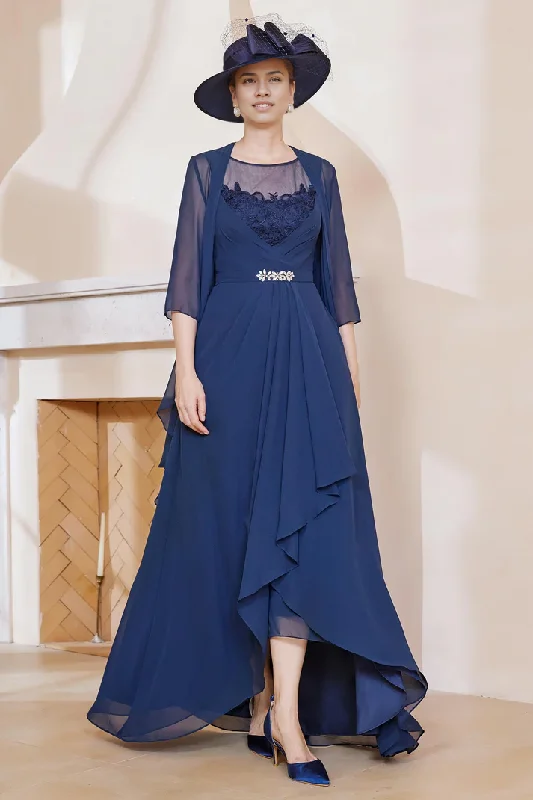 Wedding Guest Dresses A-Line Lace Chiffon Dress with Jacket Formal Dress Mother of the Bride Dress