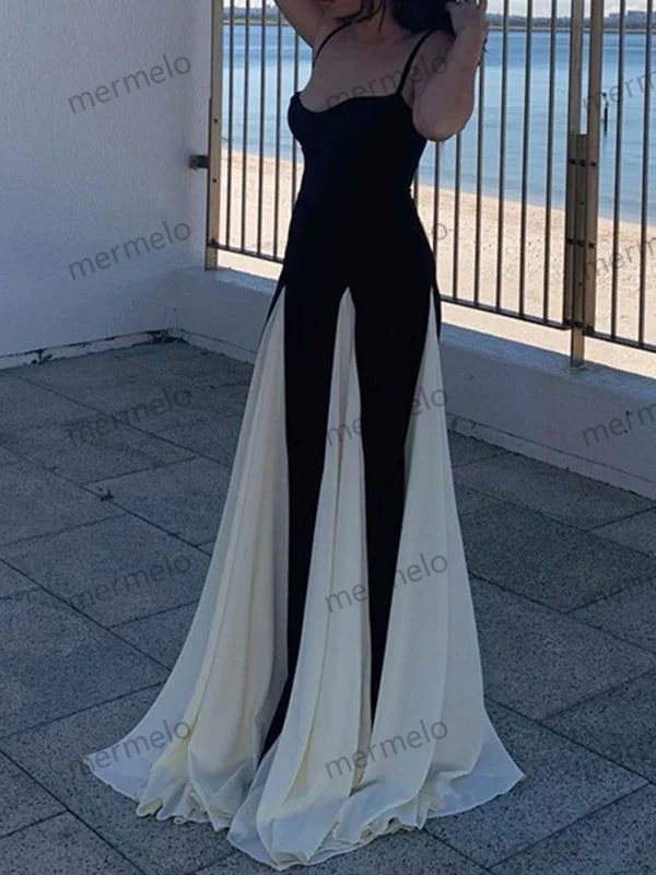 Modest A line Spaghetti Straps Black Long Prom Dresses Formal Graduation Party Dress Evening Dress