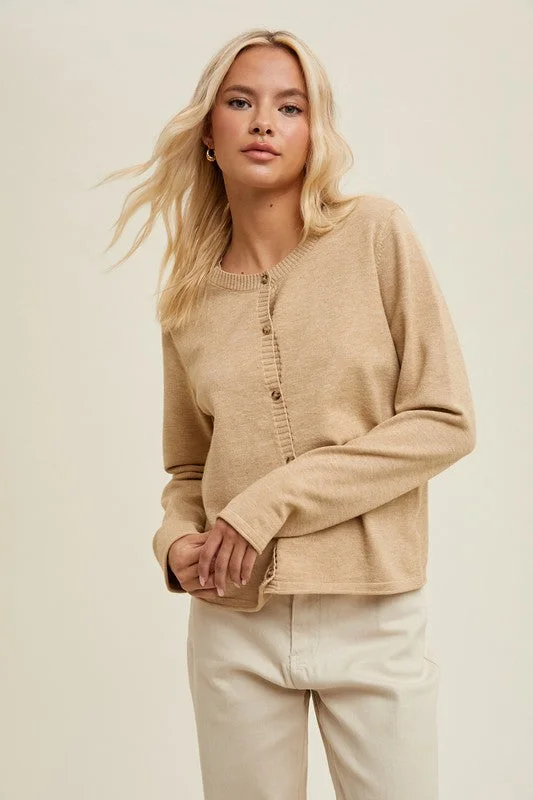 Brushed Button Up Cardigan - Oatmeal