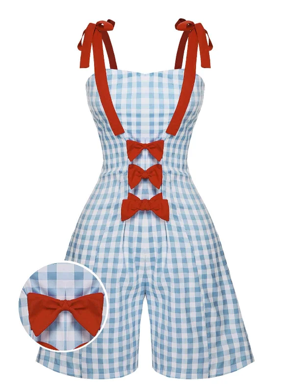 Light Blue 1950s Plaid Camisole Romper