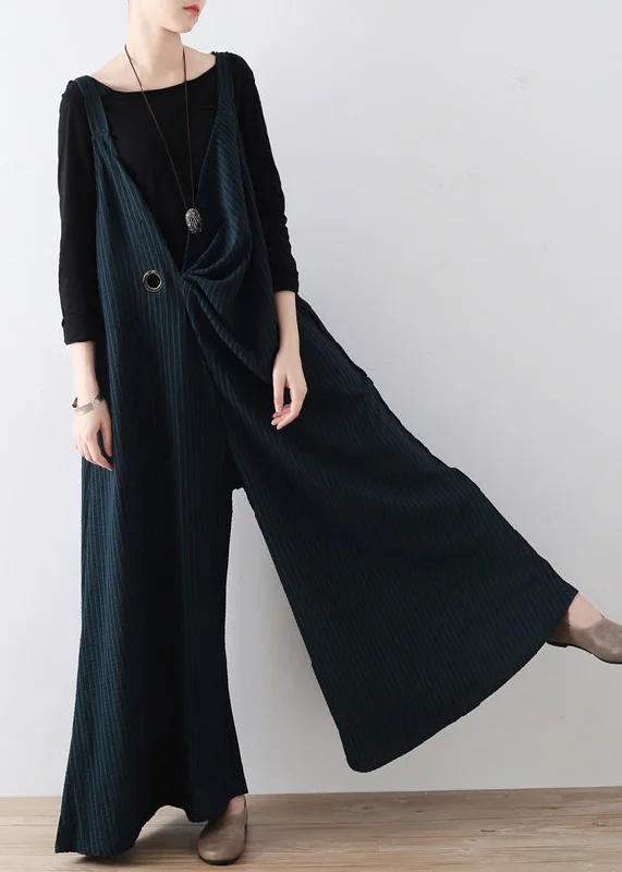 DIY Green Striped Tie Waist Wide Leg Jumpsuits Fall