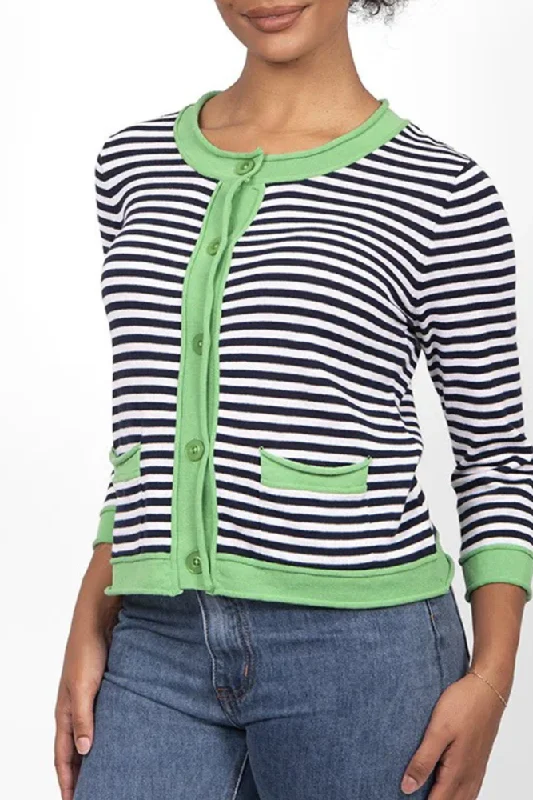 Emerald Green & Navy Stripe Contrast Cropped Cardigan By Bridge & Lord