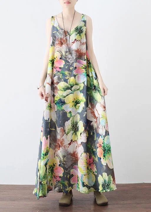 Summer Loose National Style Sleeveless Cotton Vest Long Dress