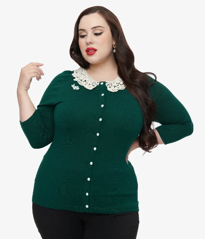 The Golden Girls x Unique Vintage Plus Size Green & White Lace Sophia Bookworm Cardigan