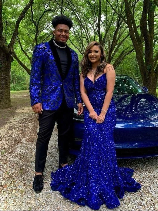 Royal Blue Long Sequin Prom Dress