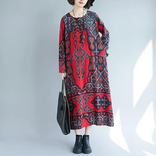 long sleeve cotton linen plus size vintage floral print women casual loose autumn dress elegant vestidos clothes 2019 dresses