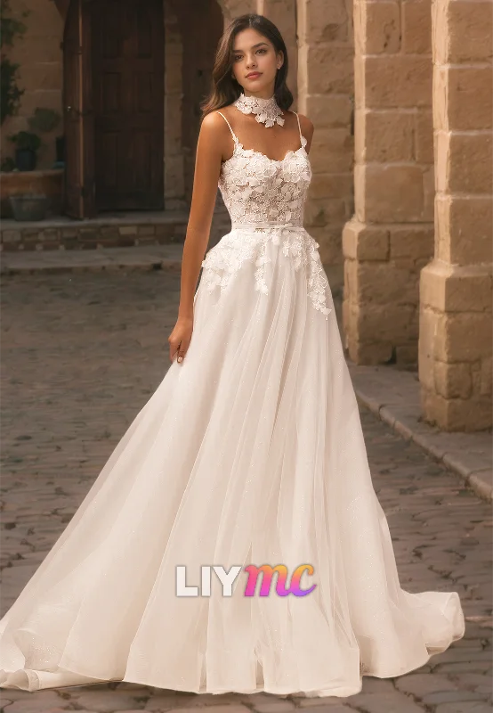 Scoop Sleeveless Floral Embellished Pleated A-Line Wedding Dress