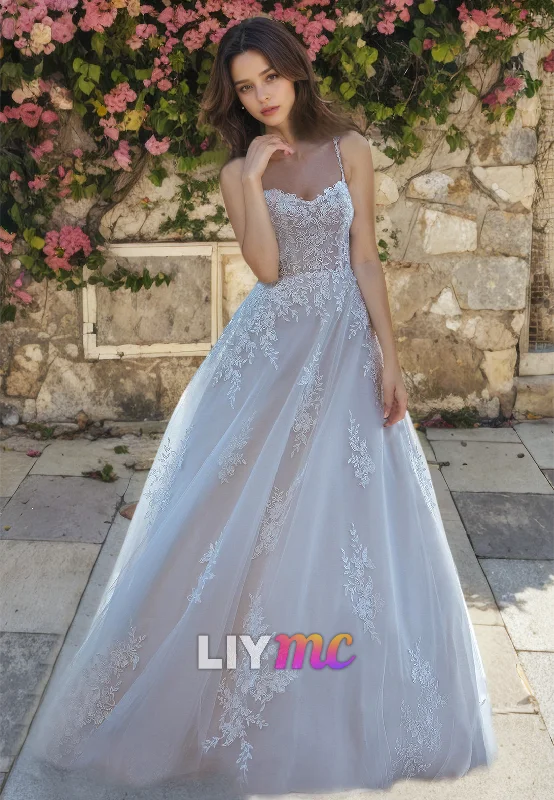 Sweetheart Sleeveless Appliques Tulle A-Line Wedding Dress