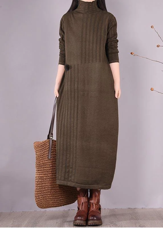 Vivid High Neck Spring Clothes Women Photography Chocolate Vestidos De Lino Dress