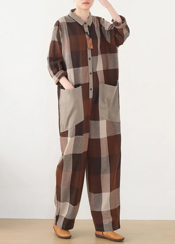 nude patchwork new plaid  loose retro slimming Harem cotton pants jumpsuit