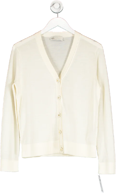 Tory Burch Cream 'simone' Wool And Silk Cardigan Neutral UK M