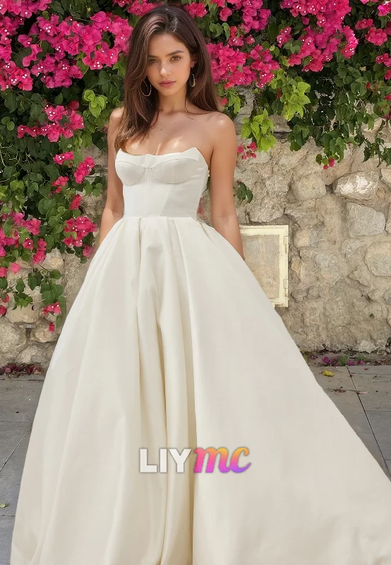 Semi-Sweetheart Strapless Pleated A-Line Wedding Dress