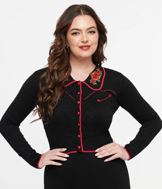 Voodoo Vixen 1950s Black & Red Western Rose Cardigan