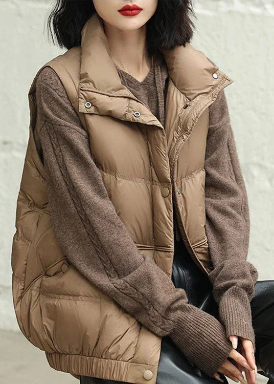 Modern Coffee Stand Collar Oversized Thick Duck Down Vest Winter