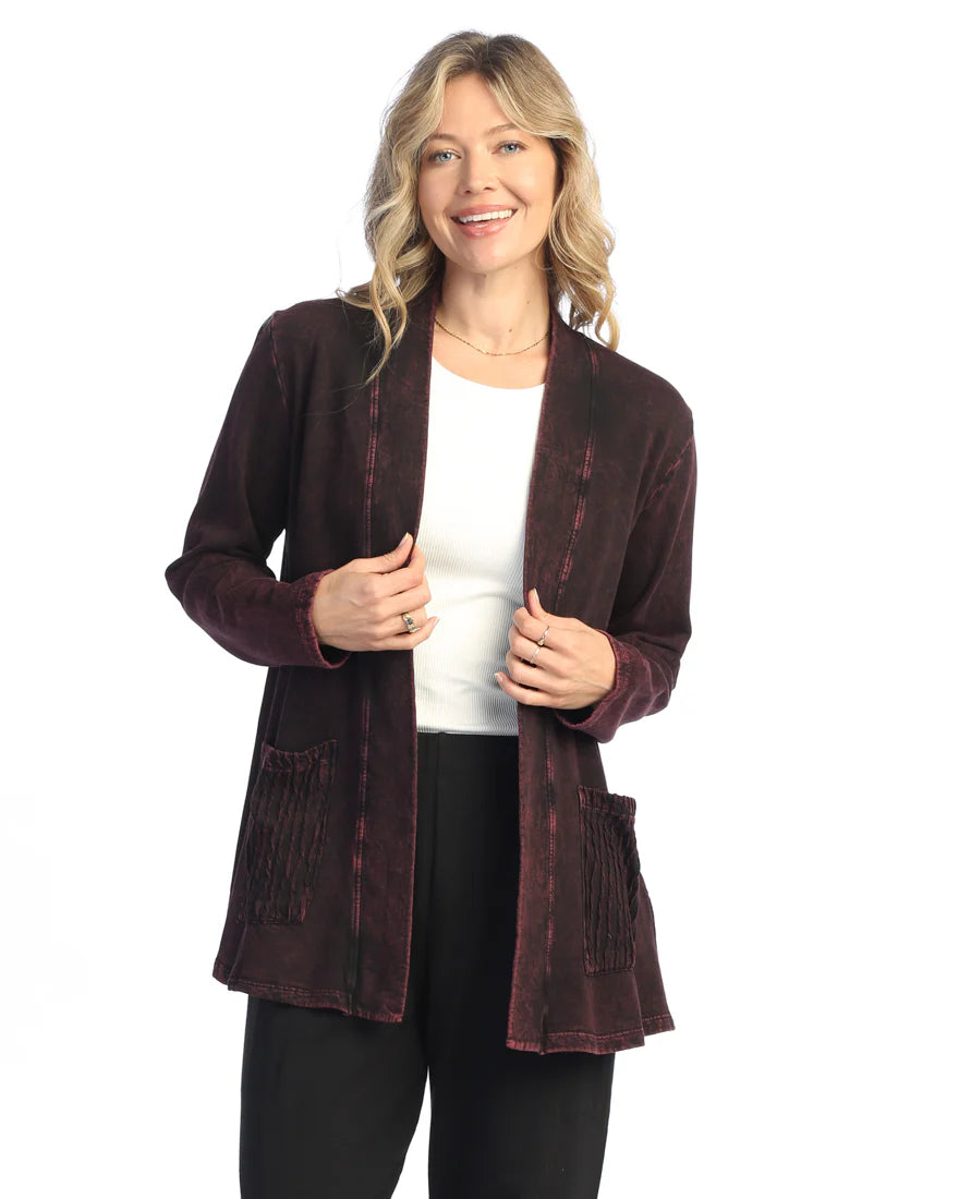 Jess & Jane Mineral Washed Open Cardigan With Contrast Patch Pockets - M90