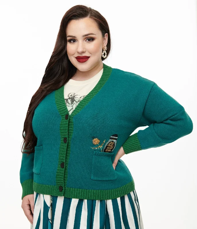 Tim Burton's The Nightmare Before Christmas by Unique Vintage Plus Size Teal Deadly Night Shade Cardigan