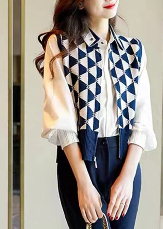 Vintage Navy Peter Pan Collar Asymmetrical Knit waistcoat Sleeve