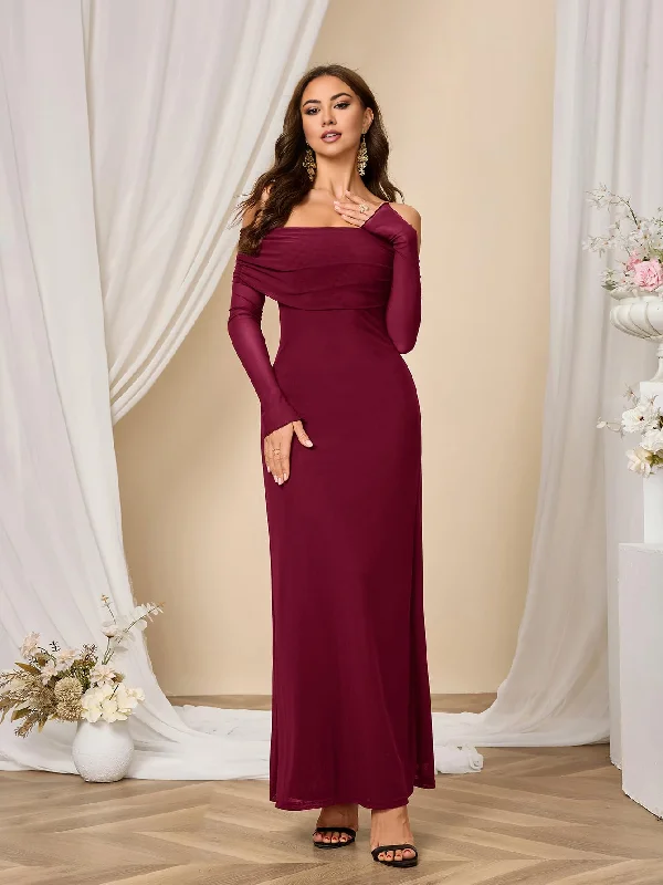 Prom Dress Long Sleeve Mesh Off Shoulder Bodycon Maxi Dress Charming Party Dresses Wedding Guest Dresses Formal Wear Dresses