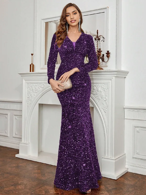 Prom Dress Sequin Mermaid Cultivate oneself Dresses Elegant Long Sleeves Evening Party Maxi Dresses Fashion Wedding Guest Dresses Formal Wear Dresses