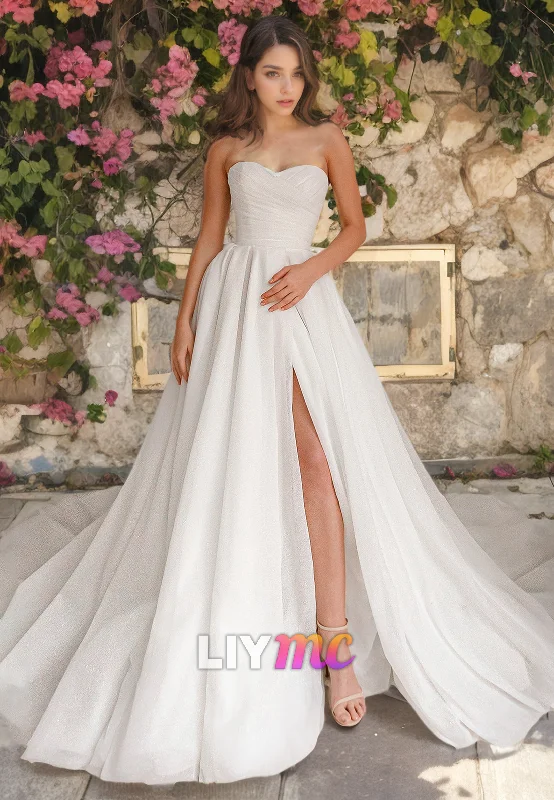 Sweetheart Strapless Pleated A-Line Wedding Dress