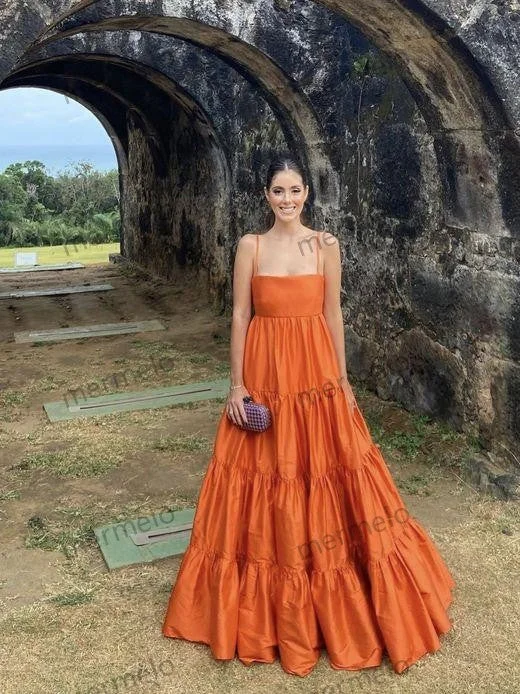 A line orange long prom dress, fashion evening dress