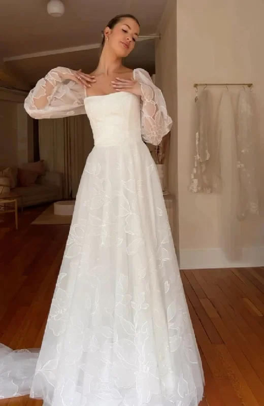 Modest Wedding Dress Long Sleeve A-Line Wedding Dress      S6503