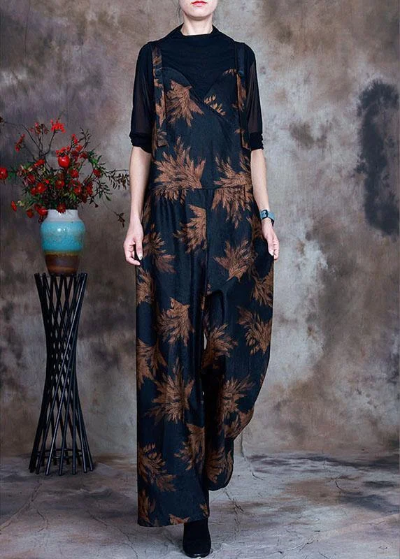 Retro Navy fashion Print slim fit Fall jumpsuit pants