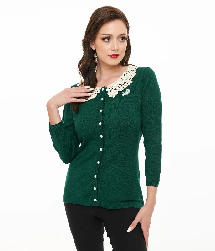 The Golden Girls x Unique Vintage Green & White Lace Sophia Bookworm Cardigan