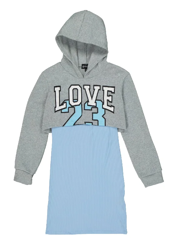 Girls Ribbed Tank Dress with Love 23 Graphic Hoodie