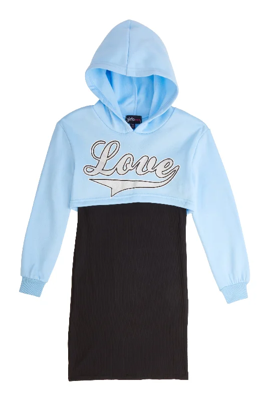 Girls Ribbed Tank Dress with Love Graphic Hoodie