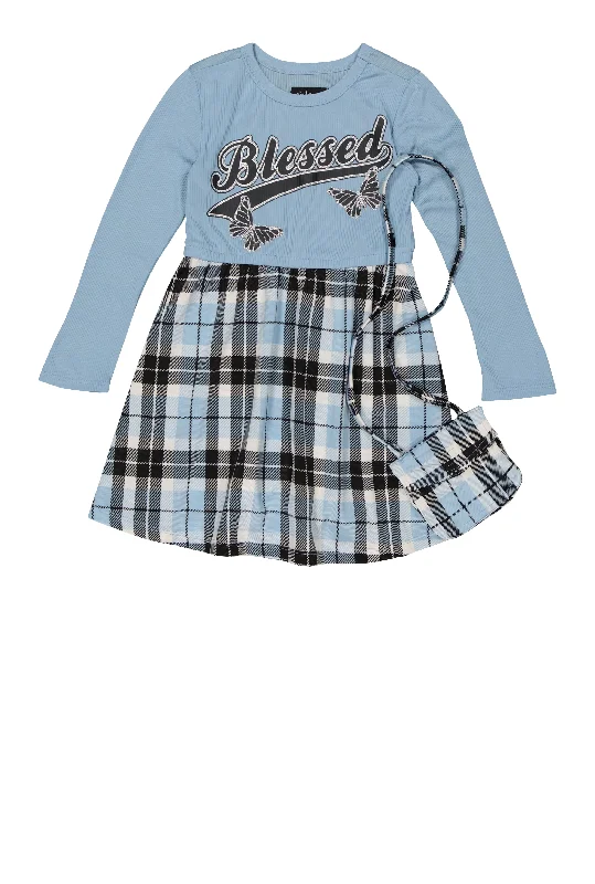 Little Girls Blessed Graphic Skater Dress with Purse