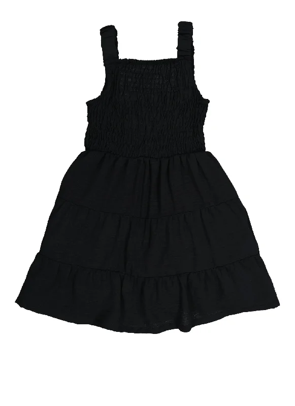 Little Girls Sleeveless Smocked Tiered Dress