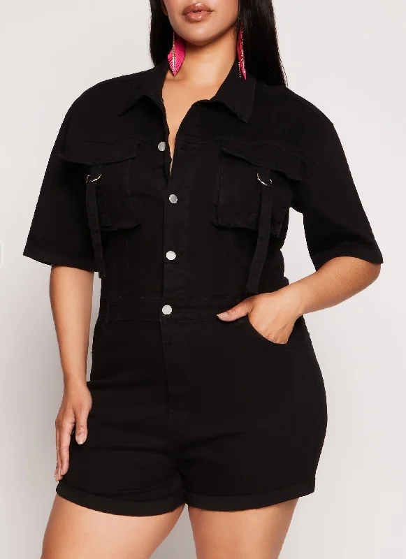 Plus Size Daisy Denim Utility Romper