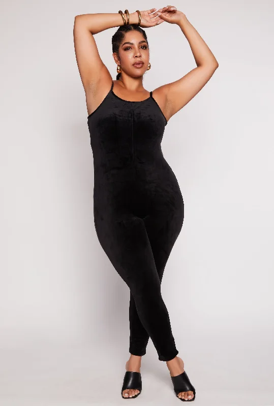 Plus Size Velour Cami Catsuit