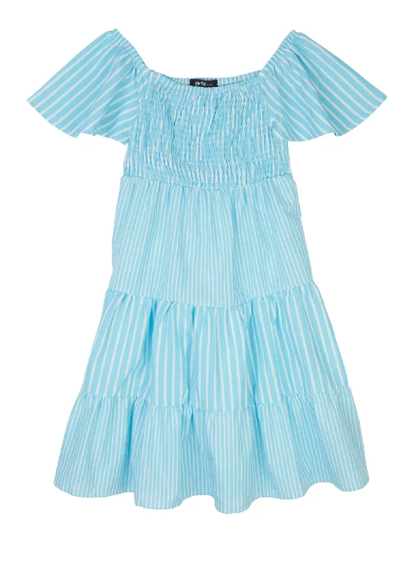 Girls Striped Smocked Tiered Dress