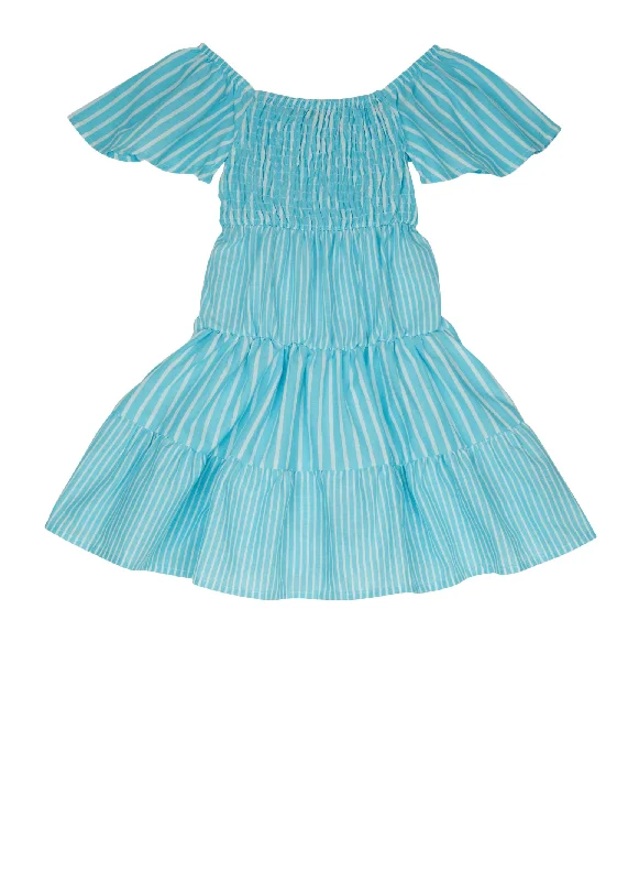 Little Girls Smocked Off the Shoulder Tiered Dress