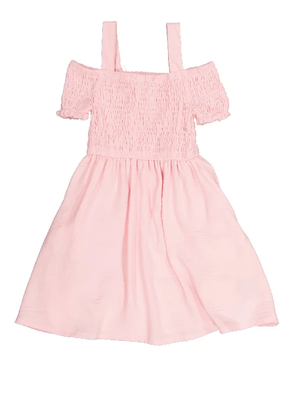 Little Girls Smocked Cold Shoulder Dress