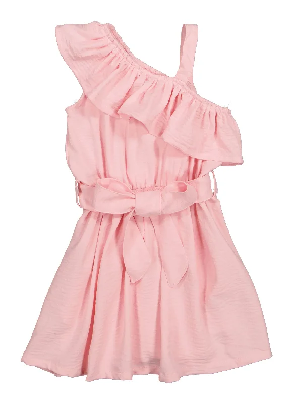 Toddler Girls One Shoulder Tie Waist Ruffled Dress