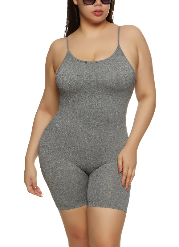 Plus Size Seamless Ribbed Cami Romper