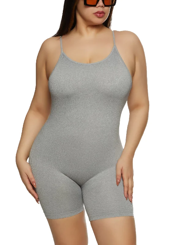 Plus Size Seamless Ribbed Cami Romper