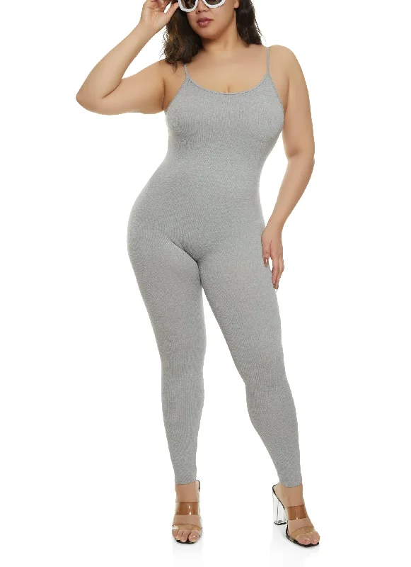 Plus Size Seamless Scoop Neck Cami Catsuit