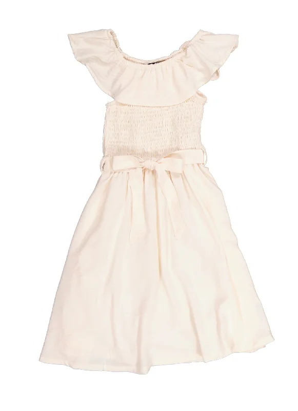 Girls Ruffle Overlay Smocked Skater Dress