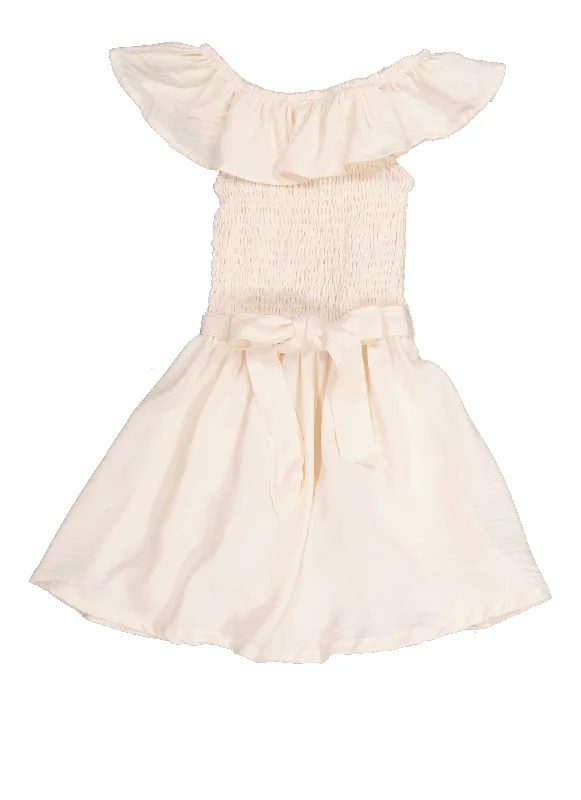 Little Girls Smocked Tie Waist Belted Dress